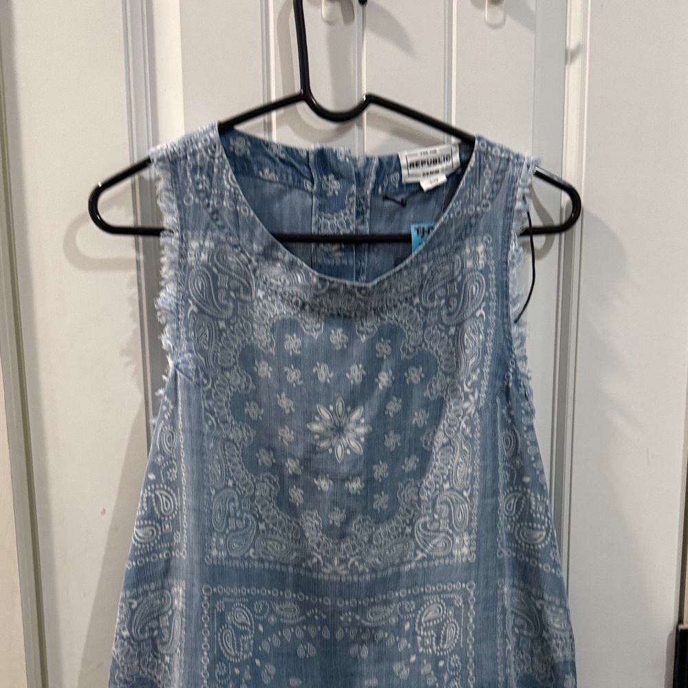 For The Republic Denim Blue Patterned Top